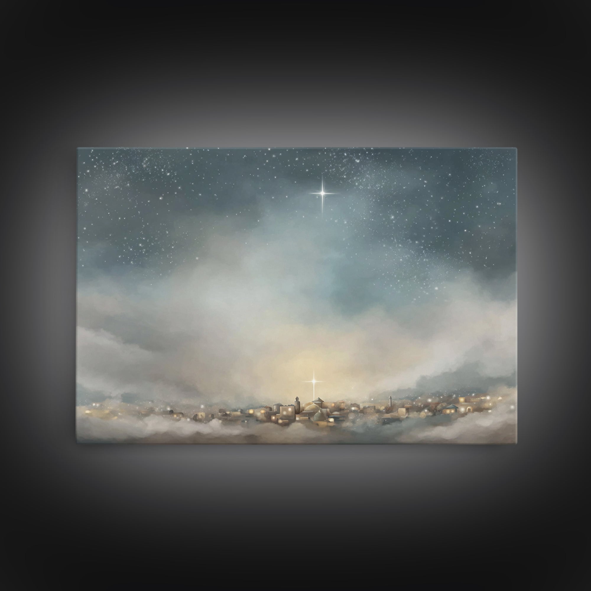 Guiding Star Over Bethlehem | Framed Canvas Print | Christmas Art | Christian Wall Art | Christian Christmas Art | Christian Art Canvas | C