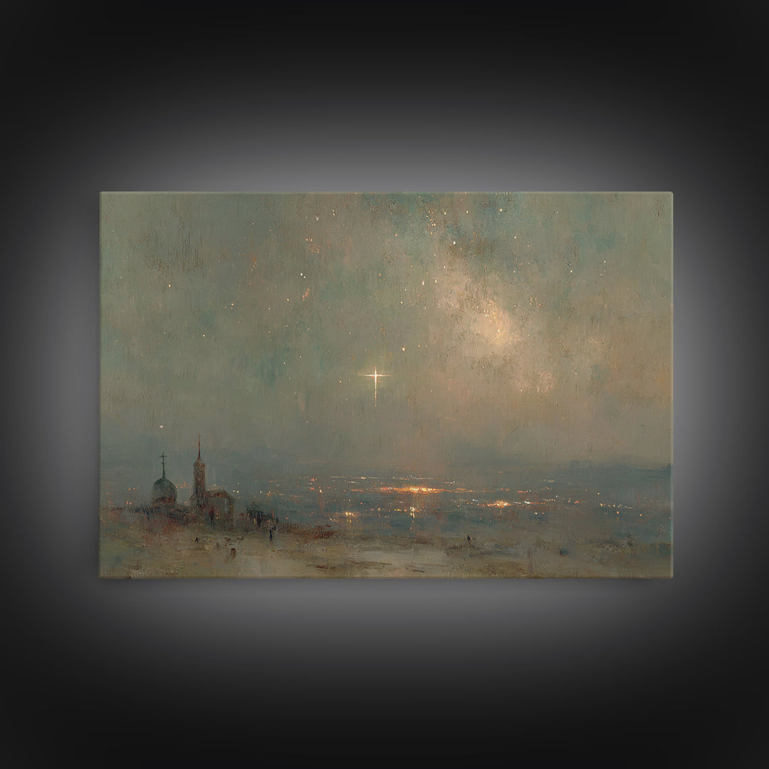 Horizon Star Promise, Framed Canvas Print, Christian Wall Art, Christian Art Canvas, Christmas Art, Christian Christmas Art, Subtle Christi