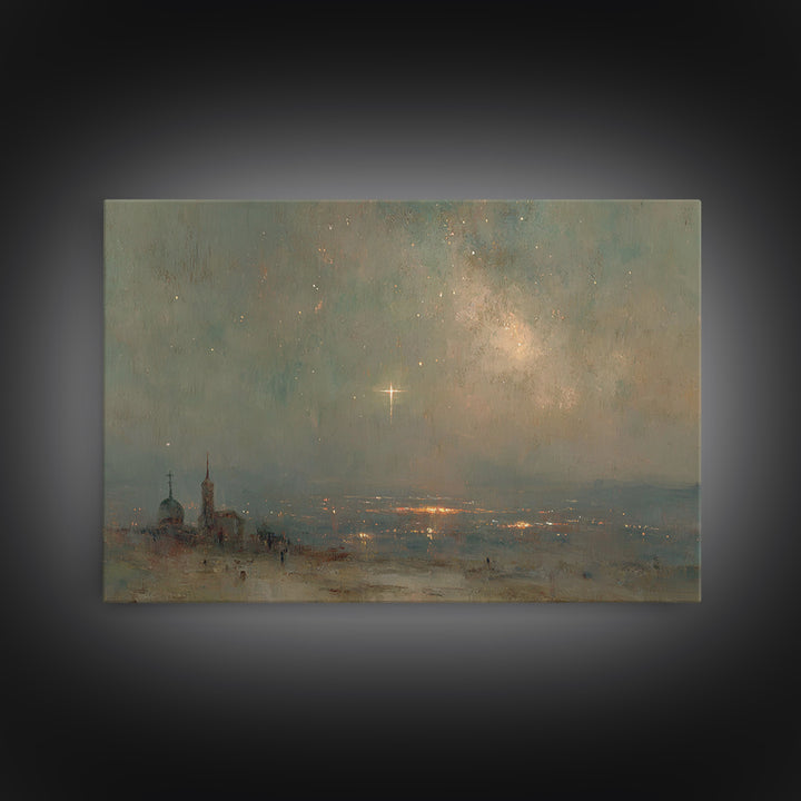 Horizon Star Promise, Framed Canvas Print, Christian Wall Art, Christian Art Canvas, Christmas Art, Christian Christmas Art, Subtle Christi