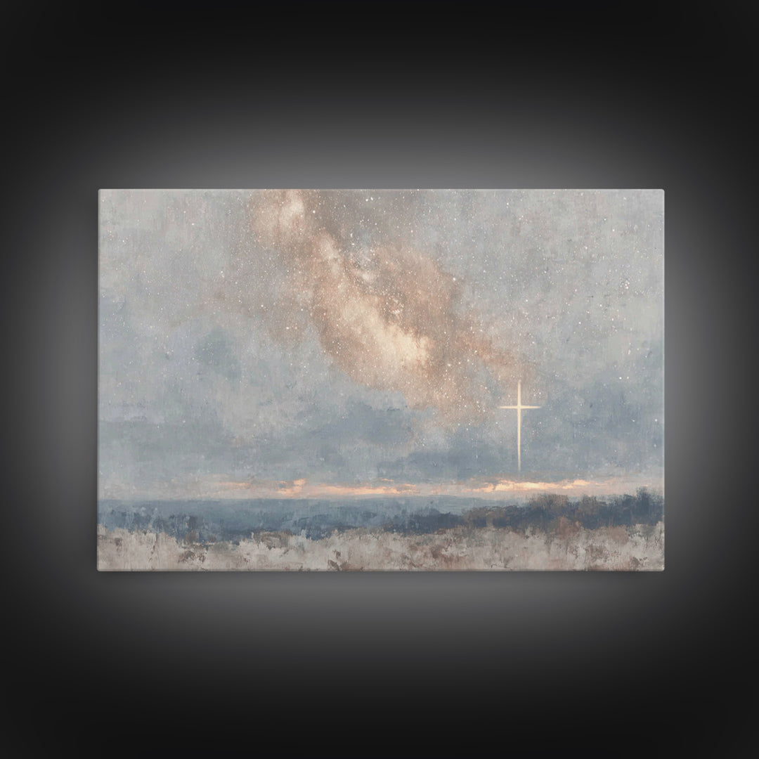 Celestial Cross Light – Framed Canvas Print – Christian Wall Art – Christian Art Canvas – Christian Art – Christian Painting – Christian Gi