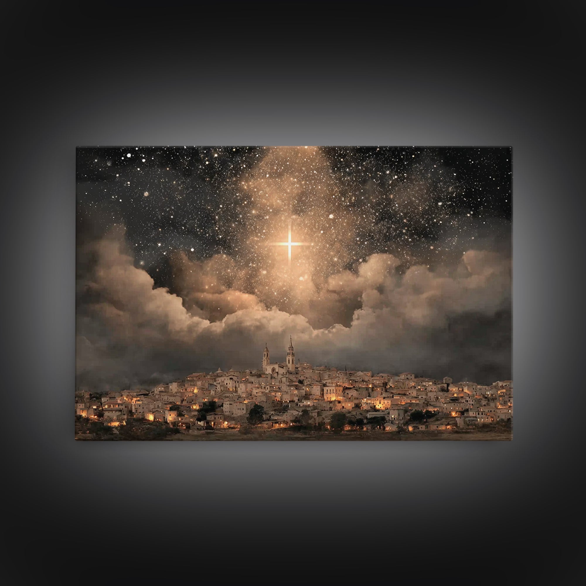 Star Over The City, Framed Canvas Print, Christian Wall Art, Christmas Art, Christian Art Canvas, Christian Christmas Art, Christian Gift I