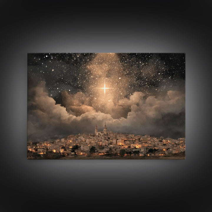 Star Over The City, Framed Canvas Print, Christian Wall Art, Christmas Art, Christian Art Canvas, Christian Christmas Art, Christian Gift I