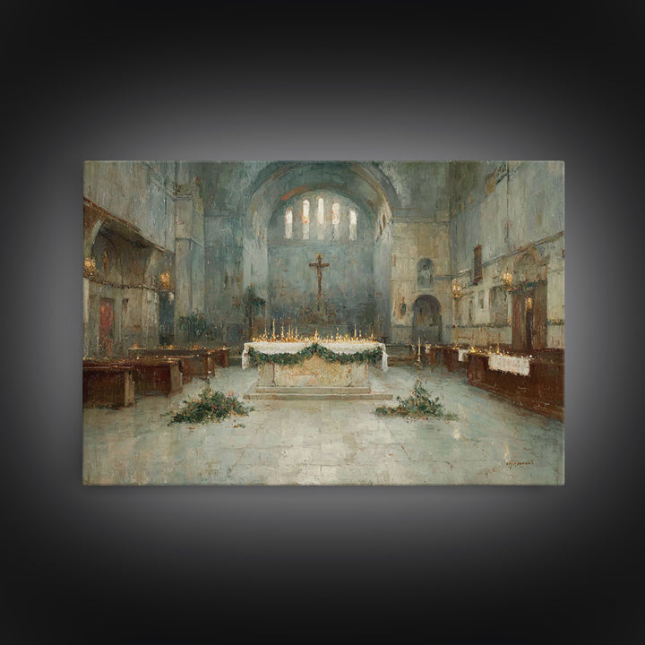 Holy Night Chapel | Framed Canvas Print | Christian Art Work | Modern Christian Art | Christmas Wall Art | Christian Christmas Art | Christ