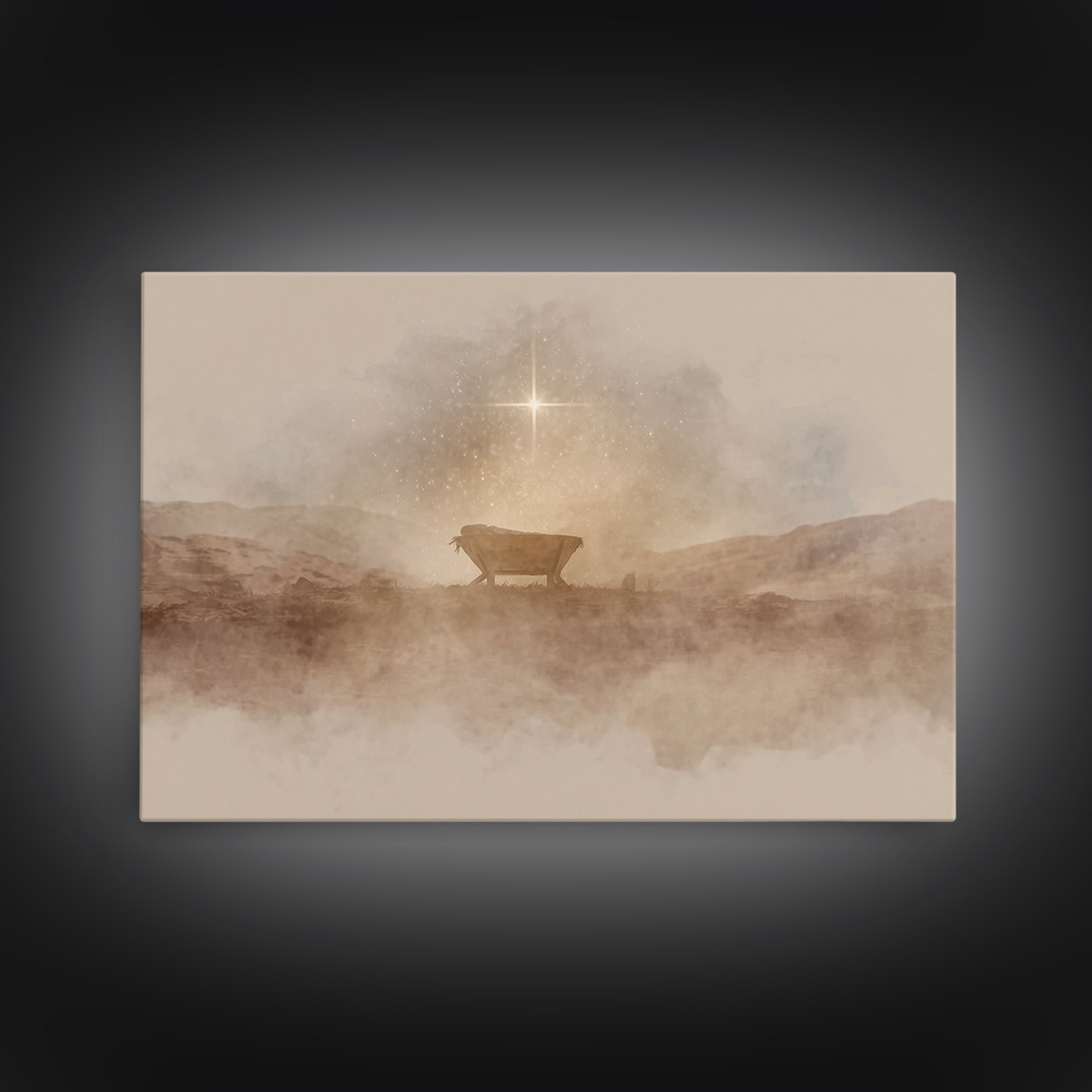 Desert Cradle Light | Framed Canvas Print | Christian Wall Art | Christian Art Canvas | Christmas Art | Christian Christmas Art | Christmas