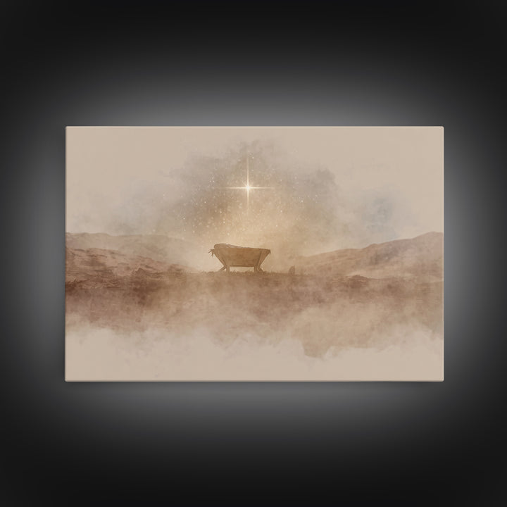 Desert Cradle Light | Framed Canvas Print | Christian Wall Art | Christian Art Canvas | Christmas Art | Christian Christmas Art | Christmas