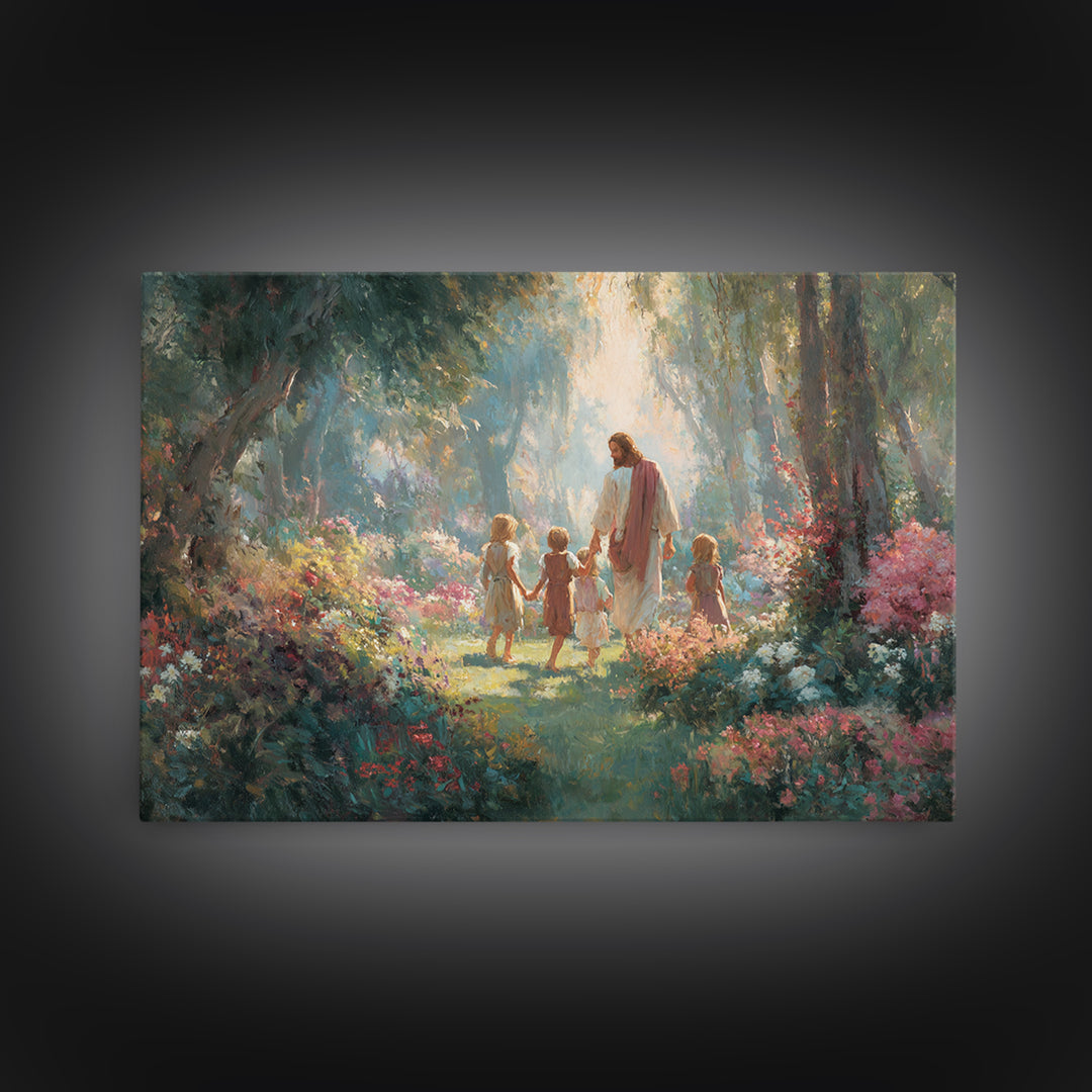 Radiant Garden Grace – Framed Canvas Print – Christian Art Canvas – Jesus Painting – Christian Decorations – Modern Christian Art – Christi