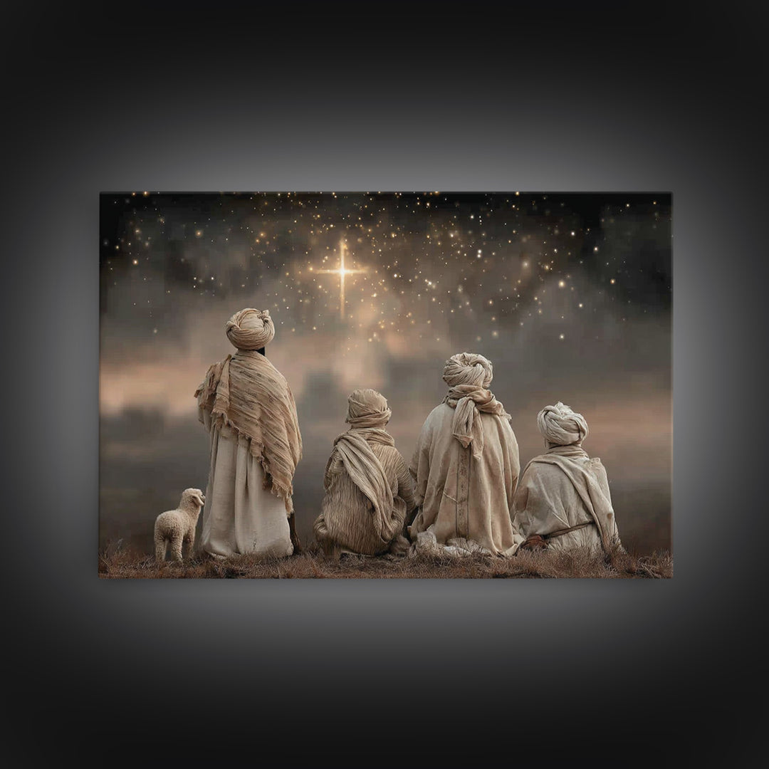 Shepherds In Awe | Framed Canvas Print | Christian Christmas Art | Christmas Wall Art | Framed Christmas Art | Christian Art Canvas | Chris