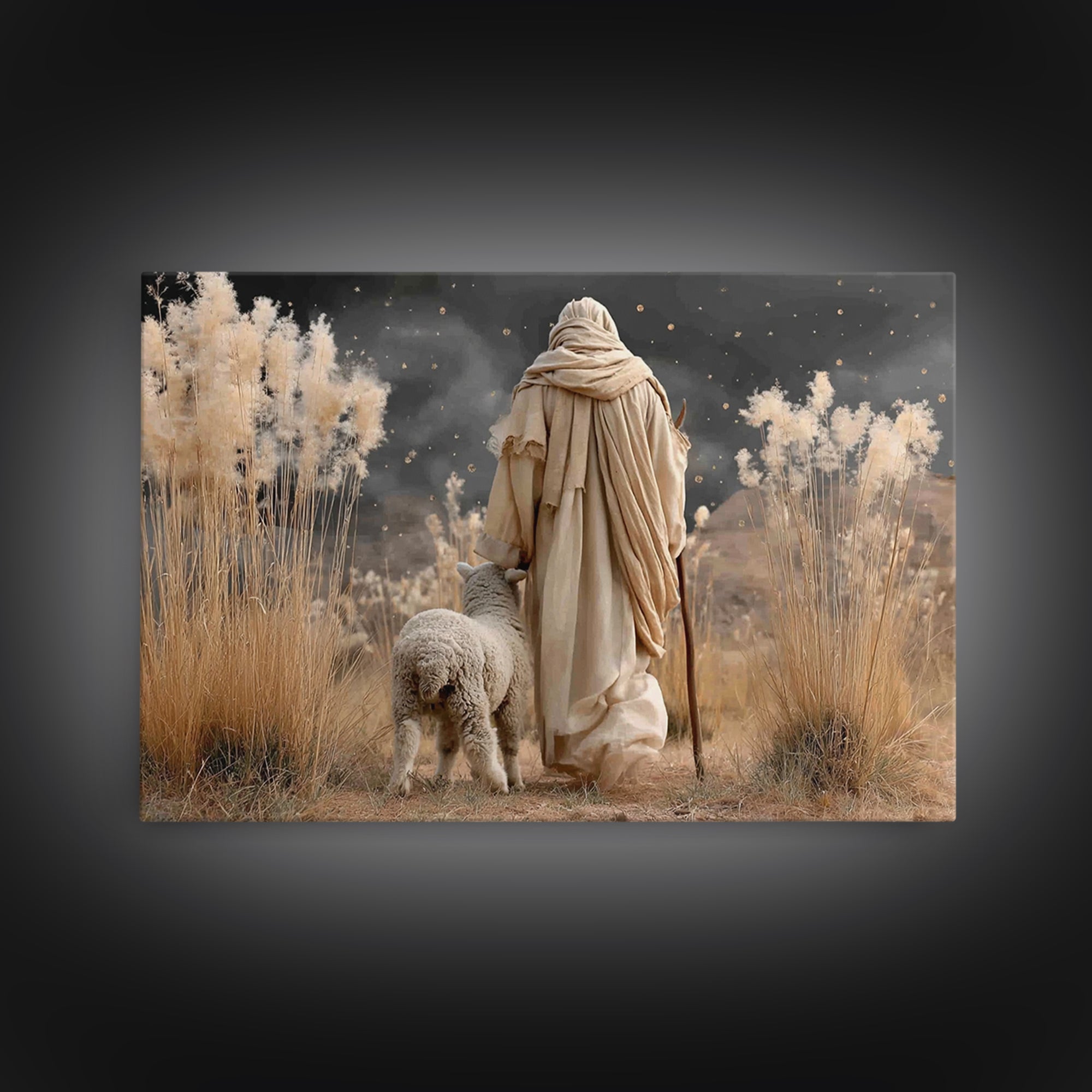 Silent Shepherd Walk – Framed Canvas Print – Christian Art Canvas – Jesus Painting – Christian Decor – Subtle Christian Art – Christian Wal