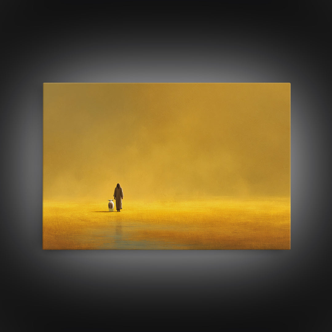 Golden Field Grace | Framed Canvas Print | Minimalist Christian Art | Christian Art Canvas | Jesus Painting Canvas | Christian Decor For Ho