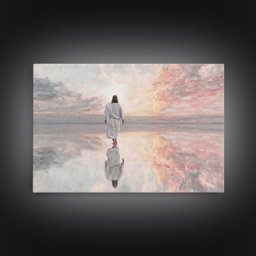 Heavenly Shore Walk - Framed Canvas Print - Christian Art Canvas - Christian Wall Art - Jesus Painting - Christian Gift Ideas - Modern Chri