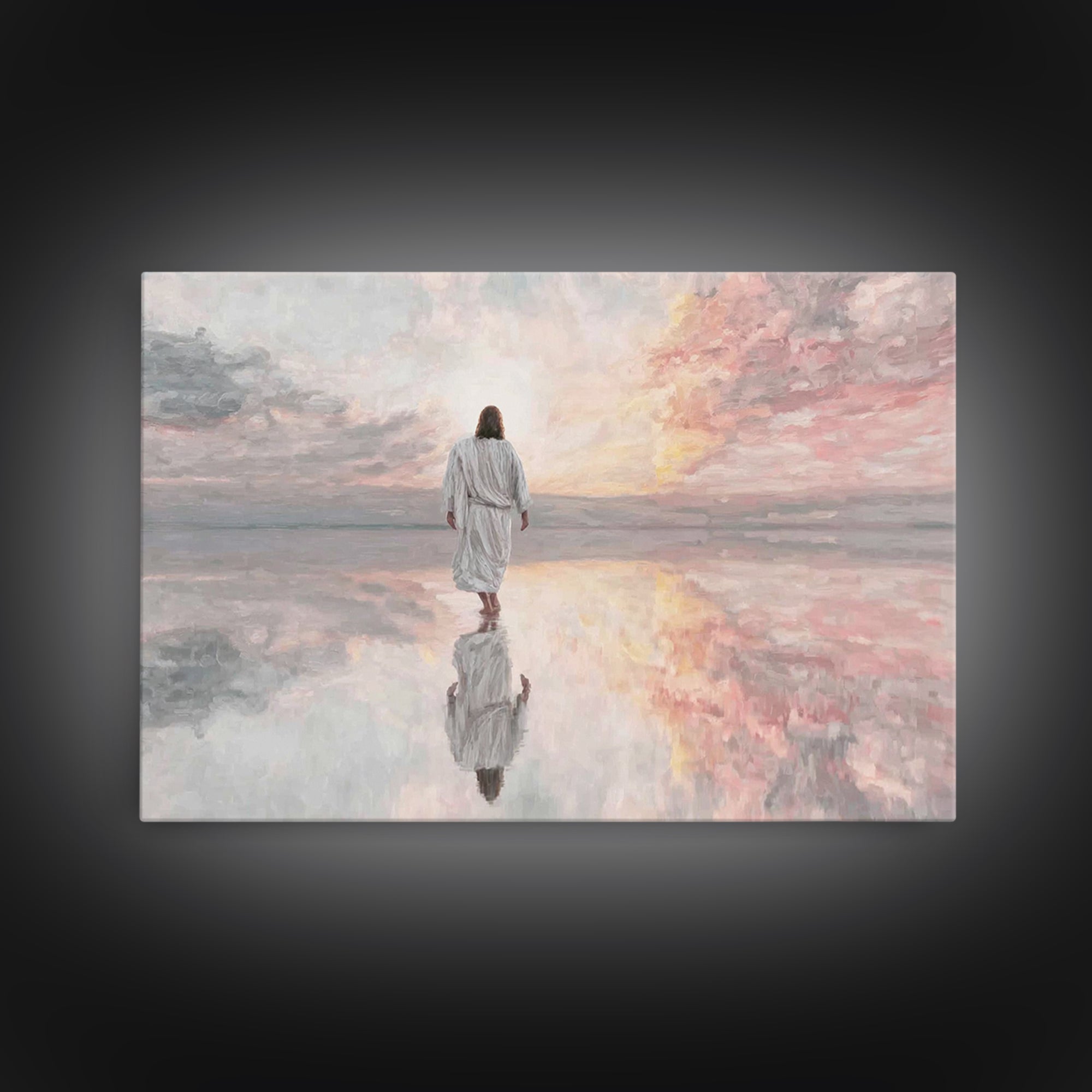Heavenly Shore Walk - Framed Canvas Print - Christian Art Canvas - Christian Wall Art - Jesus Painting - Christian Gift Ideas - Modern Chri