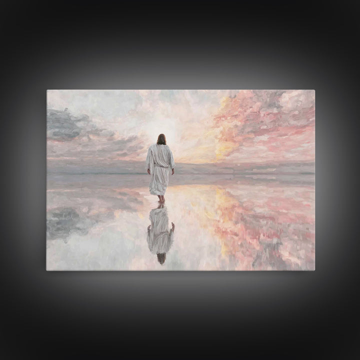 Heavenly Shore Walk - Framed Canvas Print - Christian Art Canvas - Christian Wall Art - Jesus Painting - Christian Gift Ideas - Modern Chri