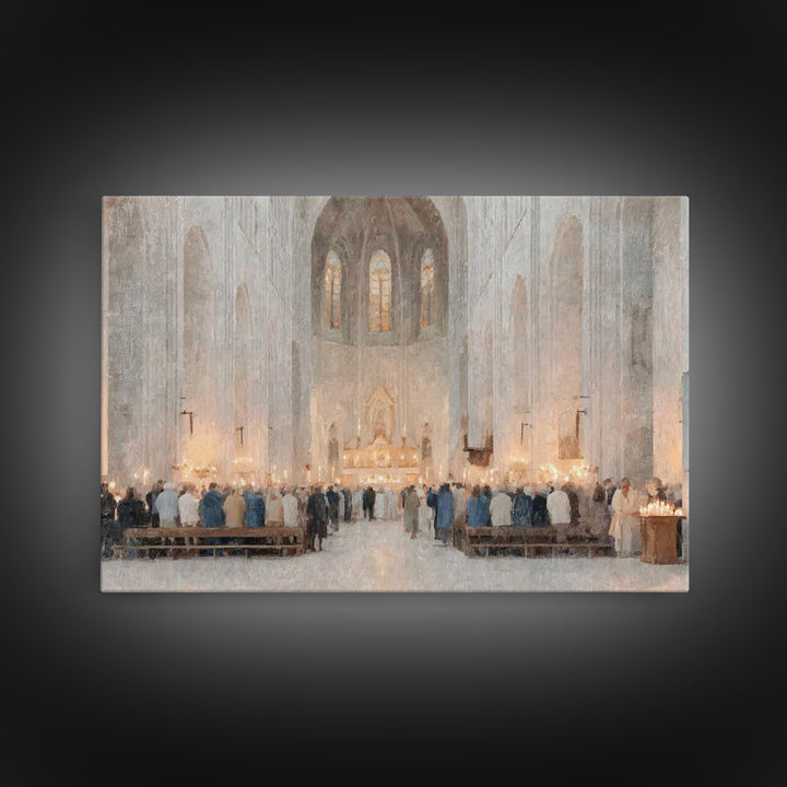 Holy Gathering – Framed Canvas Print – Christian Art Prints – Christian Wall Art – Subtle Christian Paintings – Christian Christmas Art – F
