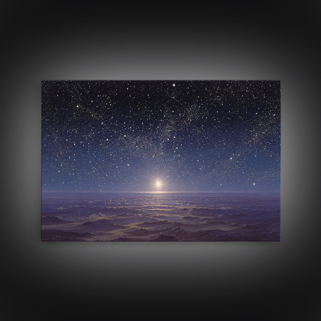 Heavenly Night Glow, Framed Canvas Print, Christian Wall Art, Christmas Canvas Wall Art, Christian Art Painting, Christmas Art Work, Christ