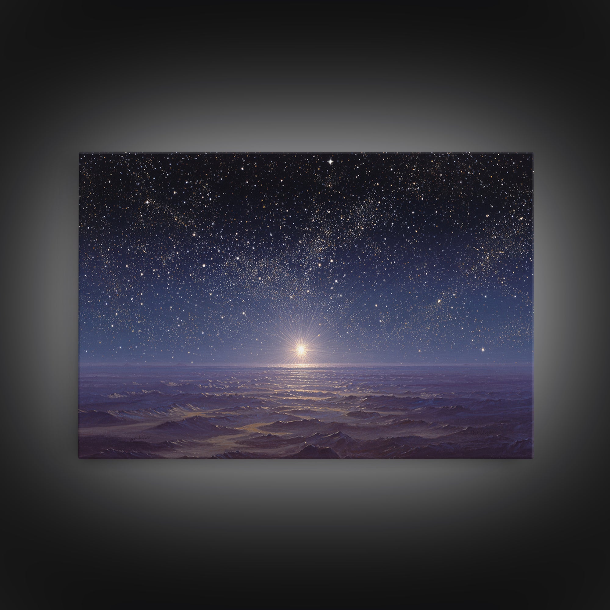 Heavenly Night Glow, Framed Canvas Print, Christian Wall Art, Christmas Canvas Wall Art, Christian Art Painting, Christmas Art Work, Christ