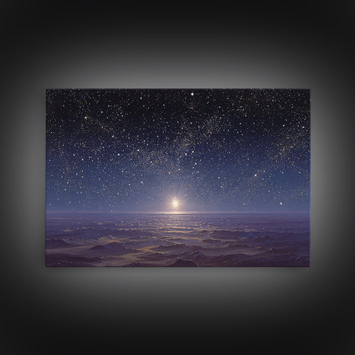 Heavenly Night Glow, Framed Canvas Print, Christian Wall Art, Christmas Canvas Wall Art, Christian Art Painting, Christmas Art Work, Christ