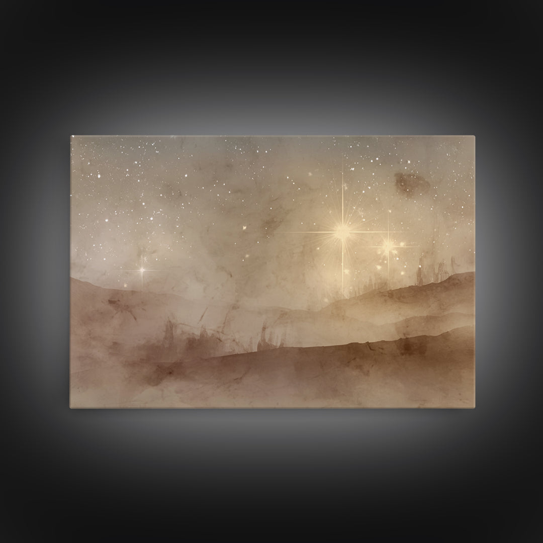 Desert Nativity Sky | Framed Canvas Print | Christmas Art | Christian Art Work | Christian Wall Art | Christian Christmas Decorations | Chr