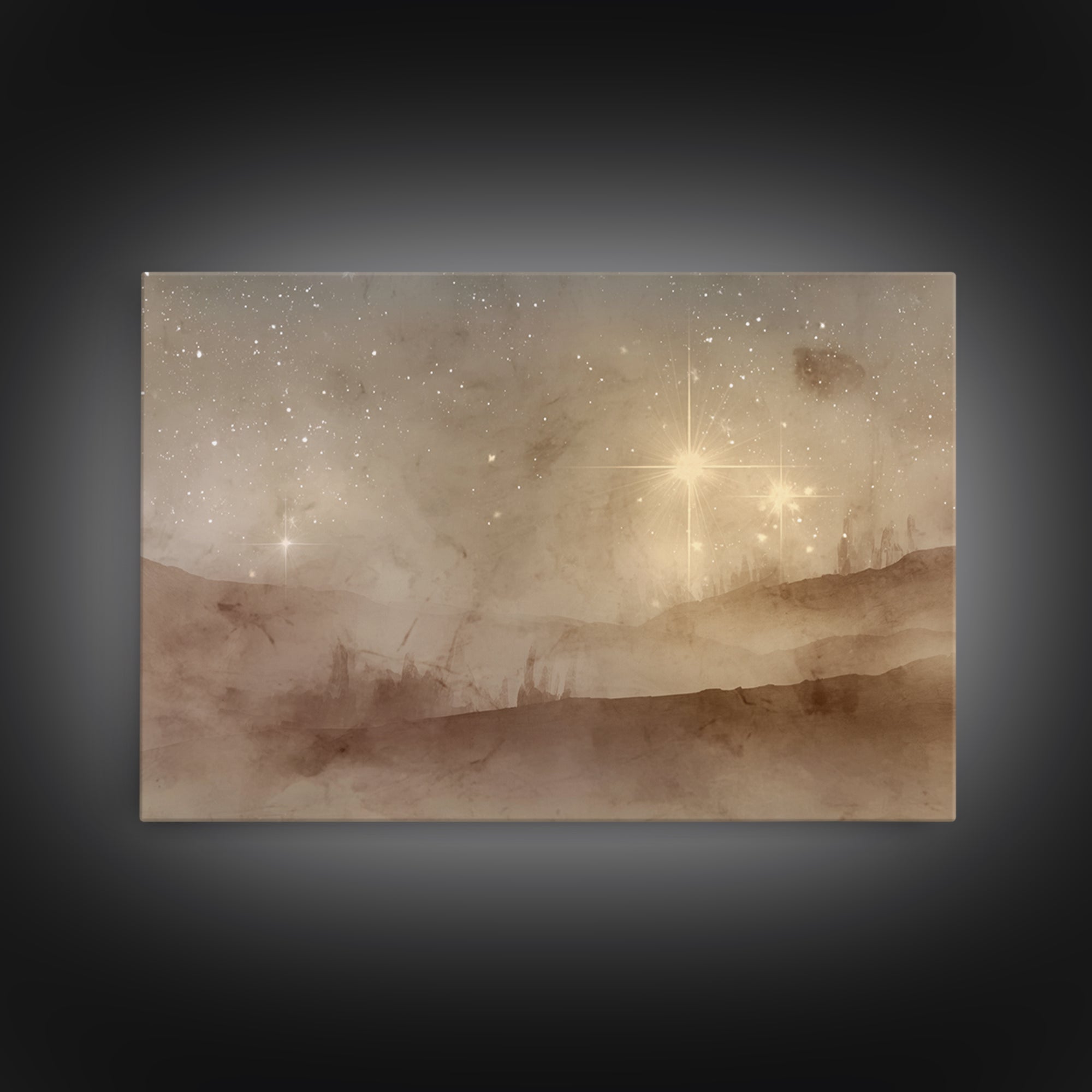 Desert Nativity Sky | Framed Canvas Print | Christmas Art | Christian Art Work | Christian Wall Art | Christian Christmas Decorations | Chr