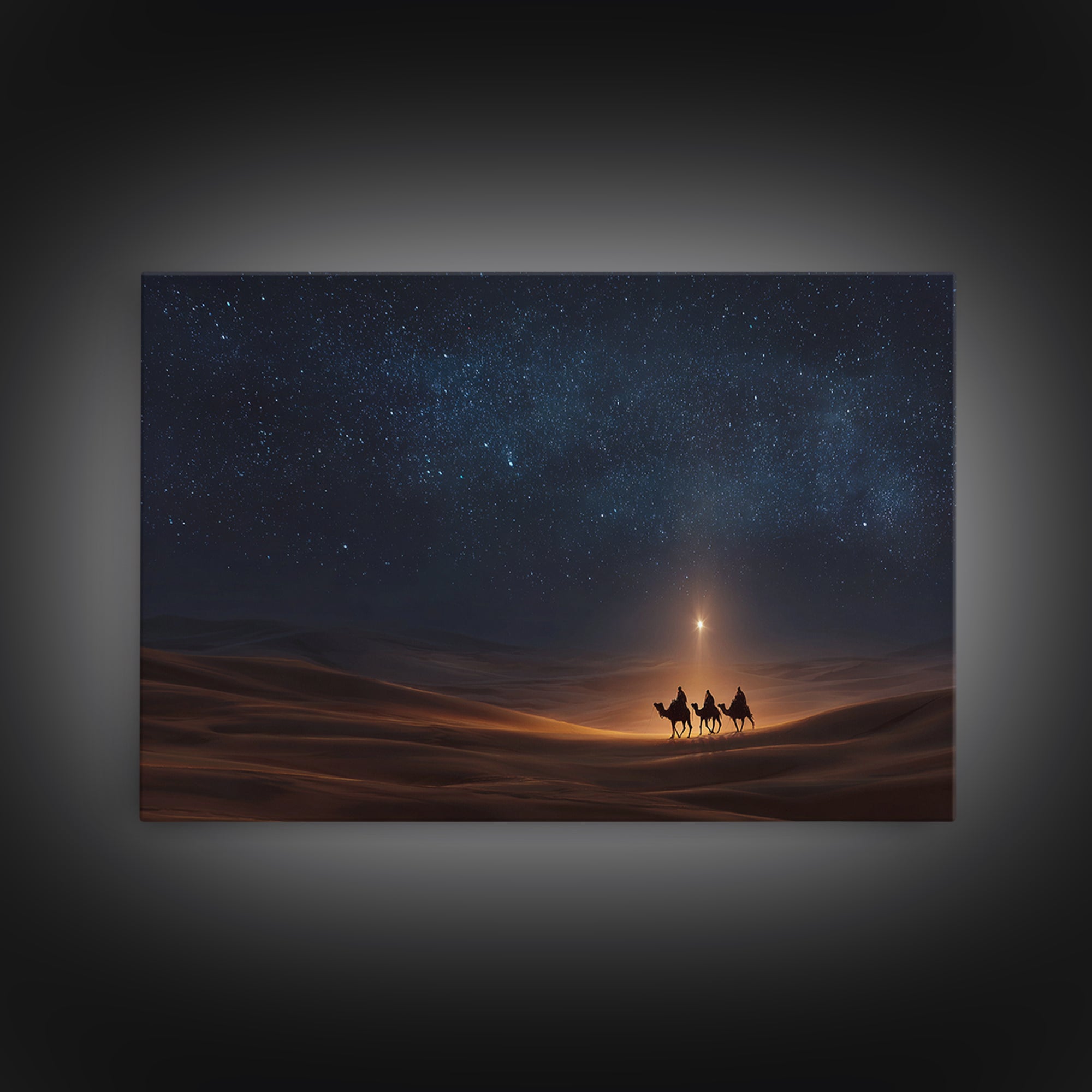 Desert Night Wonder | Framed Canvas Print | Christian Christmas Art | Christian Wall Art | Christian Art Print | Christmas Canvas Wall Art