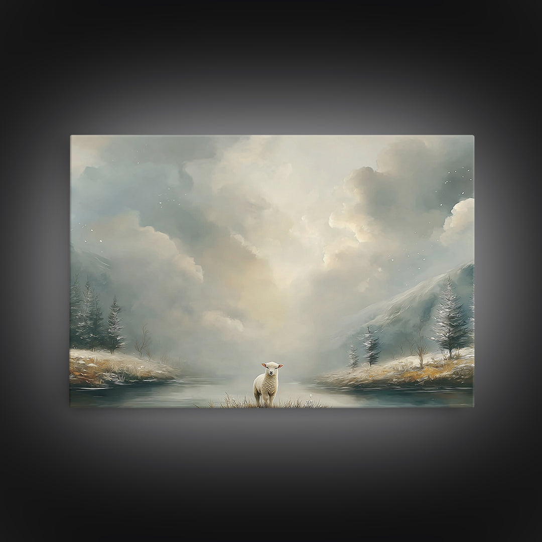 Quiet Shepherd Lamb | Framed Canvas Print | Christian Art Canvas | Christian Wall Art | Christian Art Print | Christian Gift Ideas | Christ