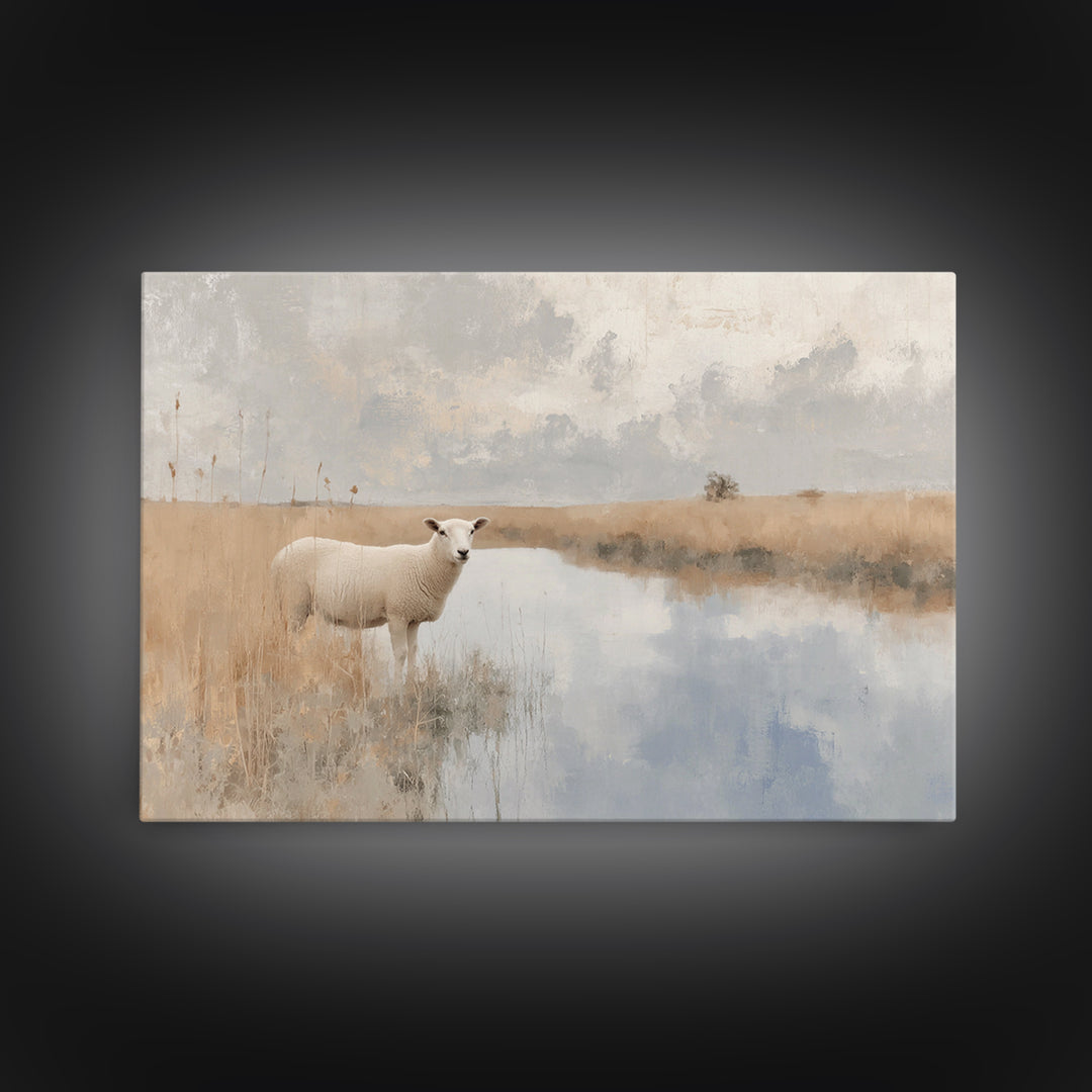 Quiet Shepherd Lamb - Framed Canvas Print - Christian Wall Art - Christian Art Canvas - Christian Painting - Subtle Christian Art