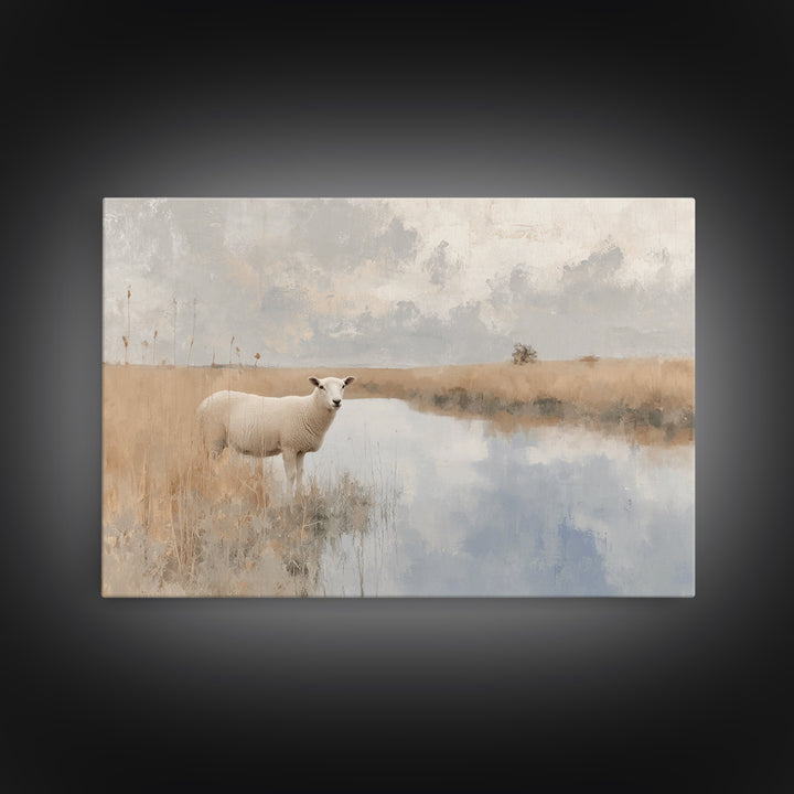 Quiet Shepherd Lamb - Framed Canvas Print - Christian Wall Art - Christian Art Canvas - Christian Painting - Subtle Christian Art