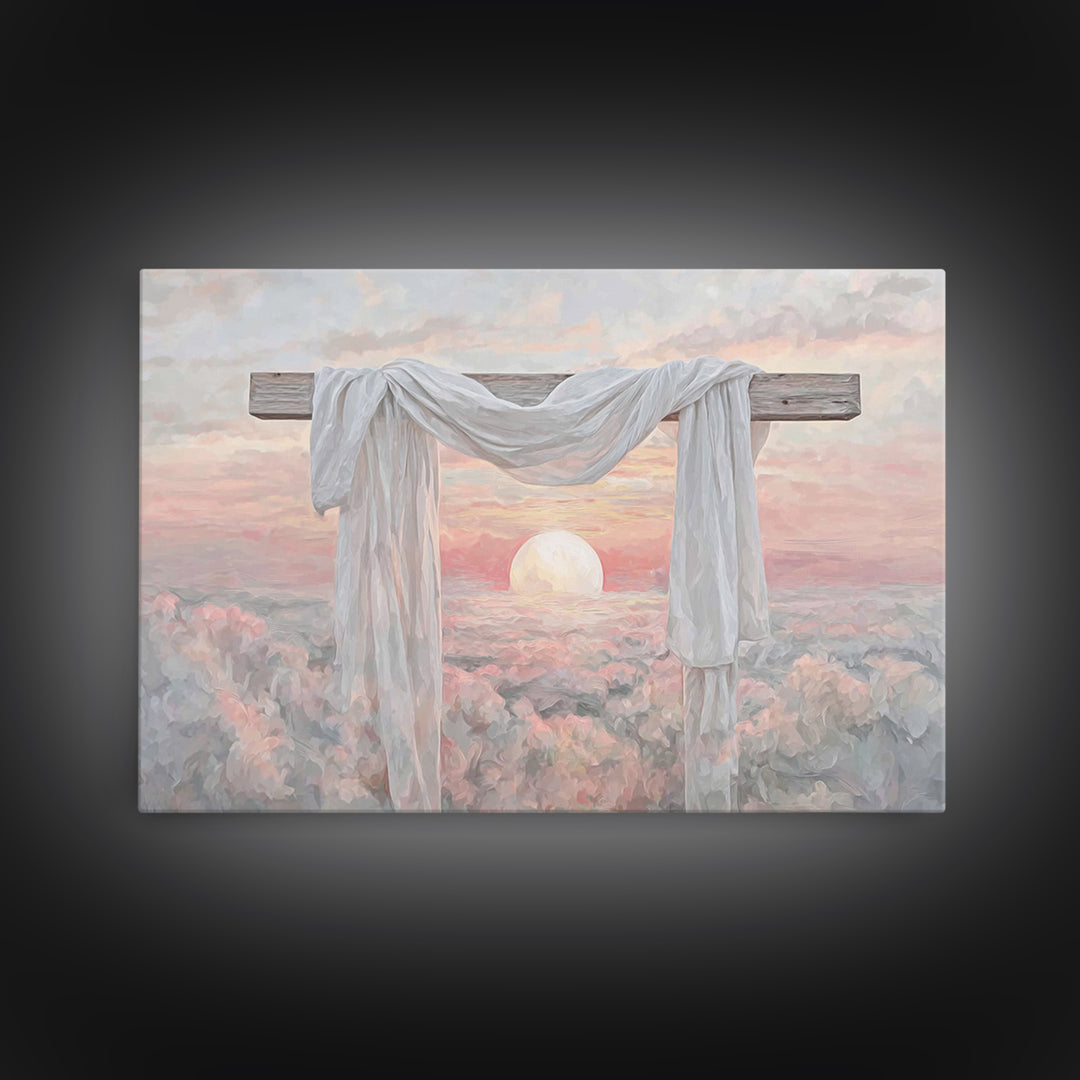 Risen Dawn Cross - Framed Canvas Print - Christian Art Canvas - Christian Wall Art - Christian Christmas Art - Christian Painting