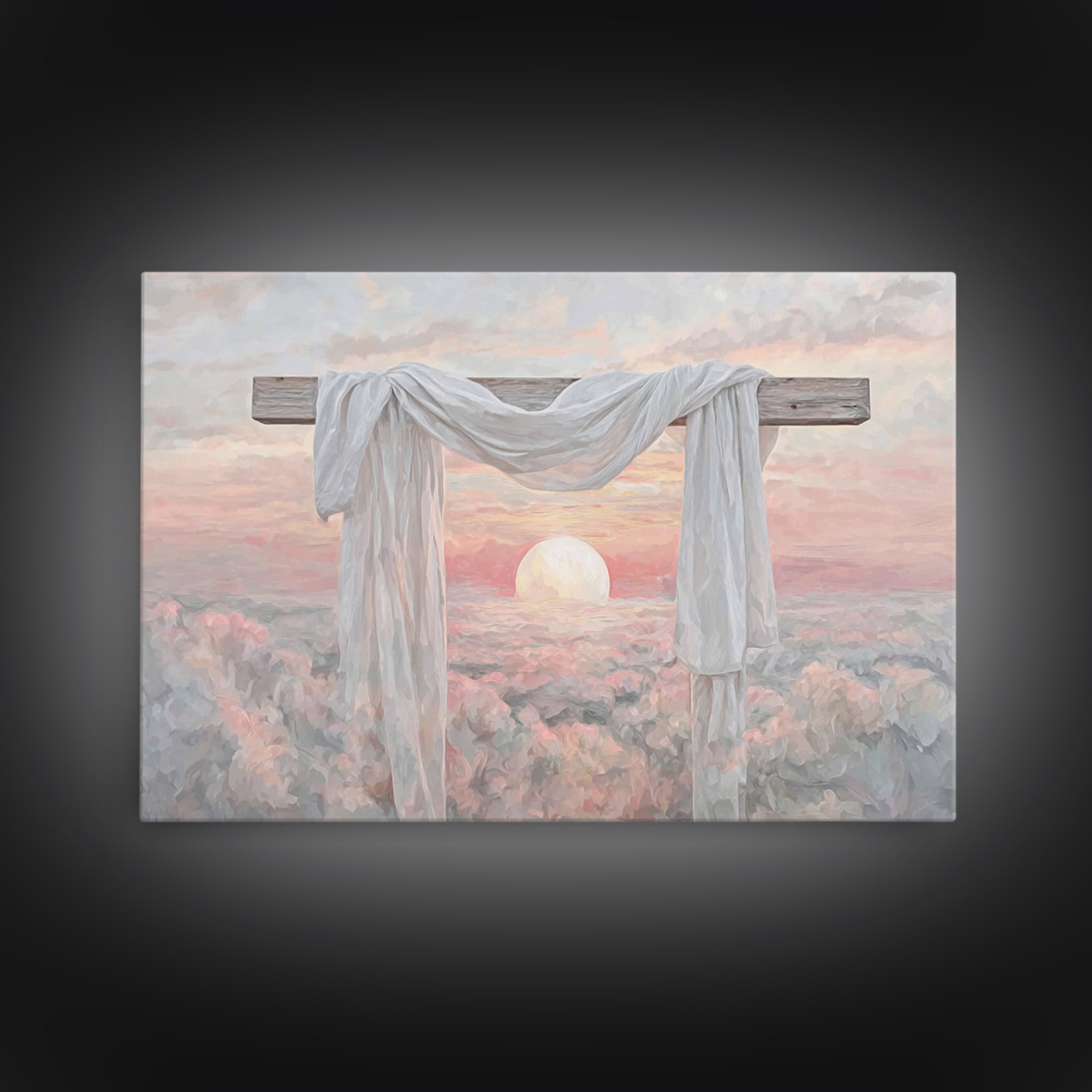Risen Dawn Cross - Framed Canvas Print - Christian Art Canvas - Christian Wall Art - Christian Christmas Art - Christian Painting