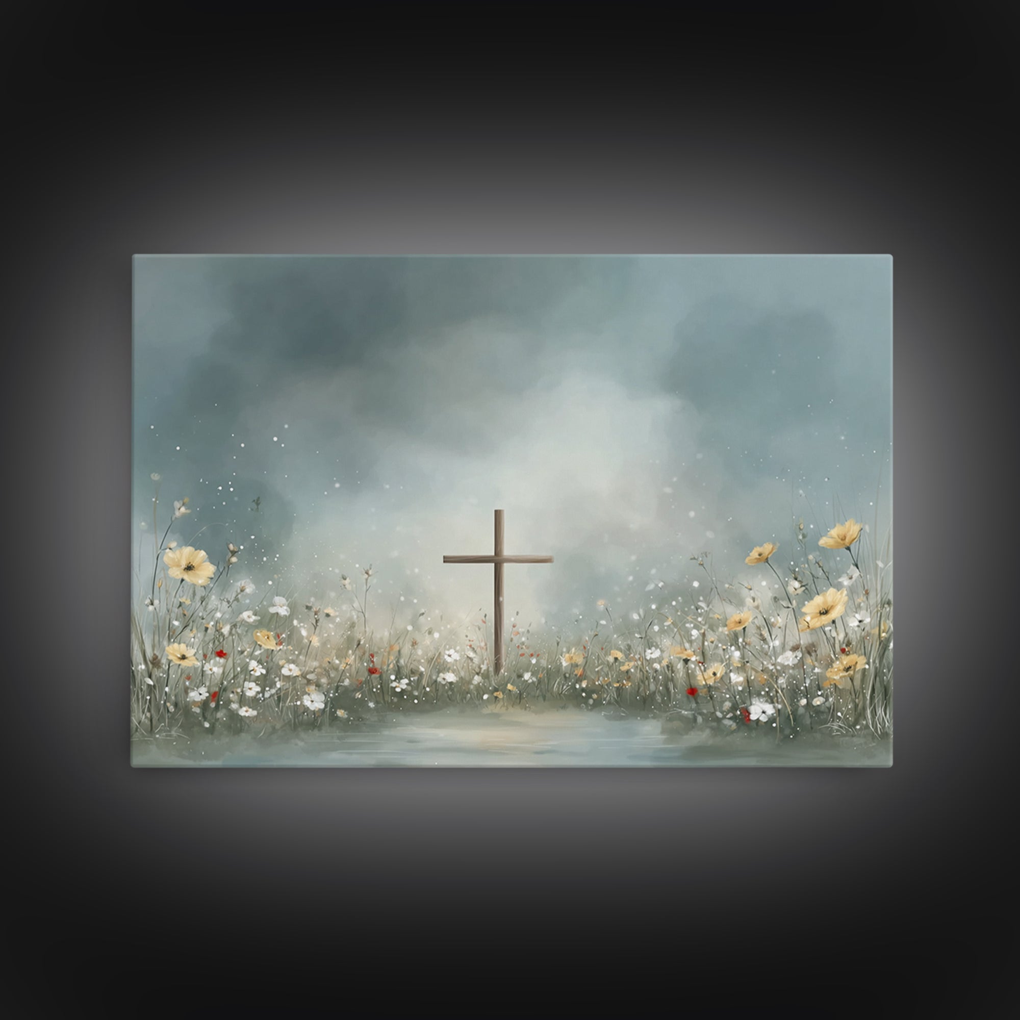 Blooming Cross Light, Framed Canvas Print, Christian Art Canvas, Christian Wall Art, Modern Christian Art, Christian Painting