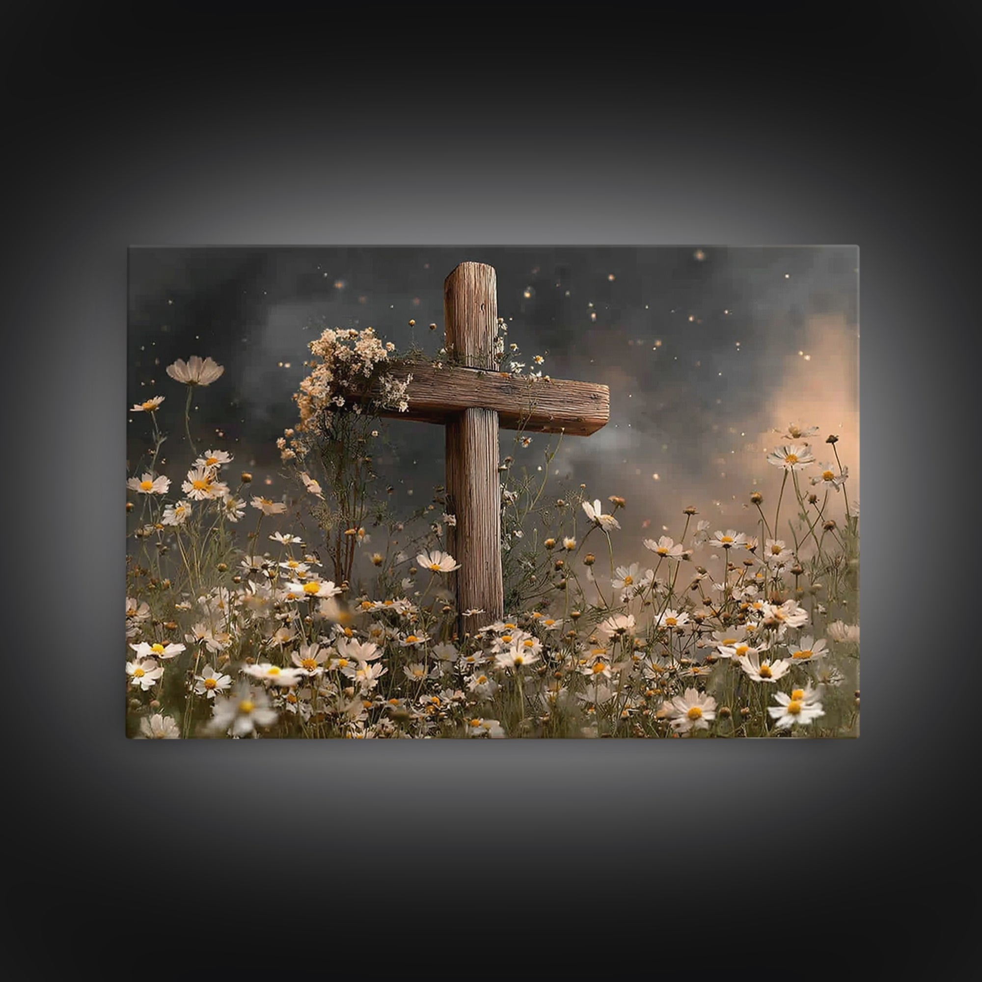 Evening Cross Glory | Framed Canvas Print | Christian Wall Art | Christian Painting | Moody Christian Art | Christian Art Canvas