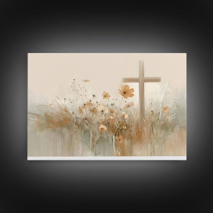 Meadow Cross Hope - Framed Canvas Print - Christian Painting - Christian Art Canvas - Minimalist Christian Art - Christian Wall Art