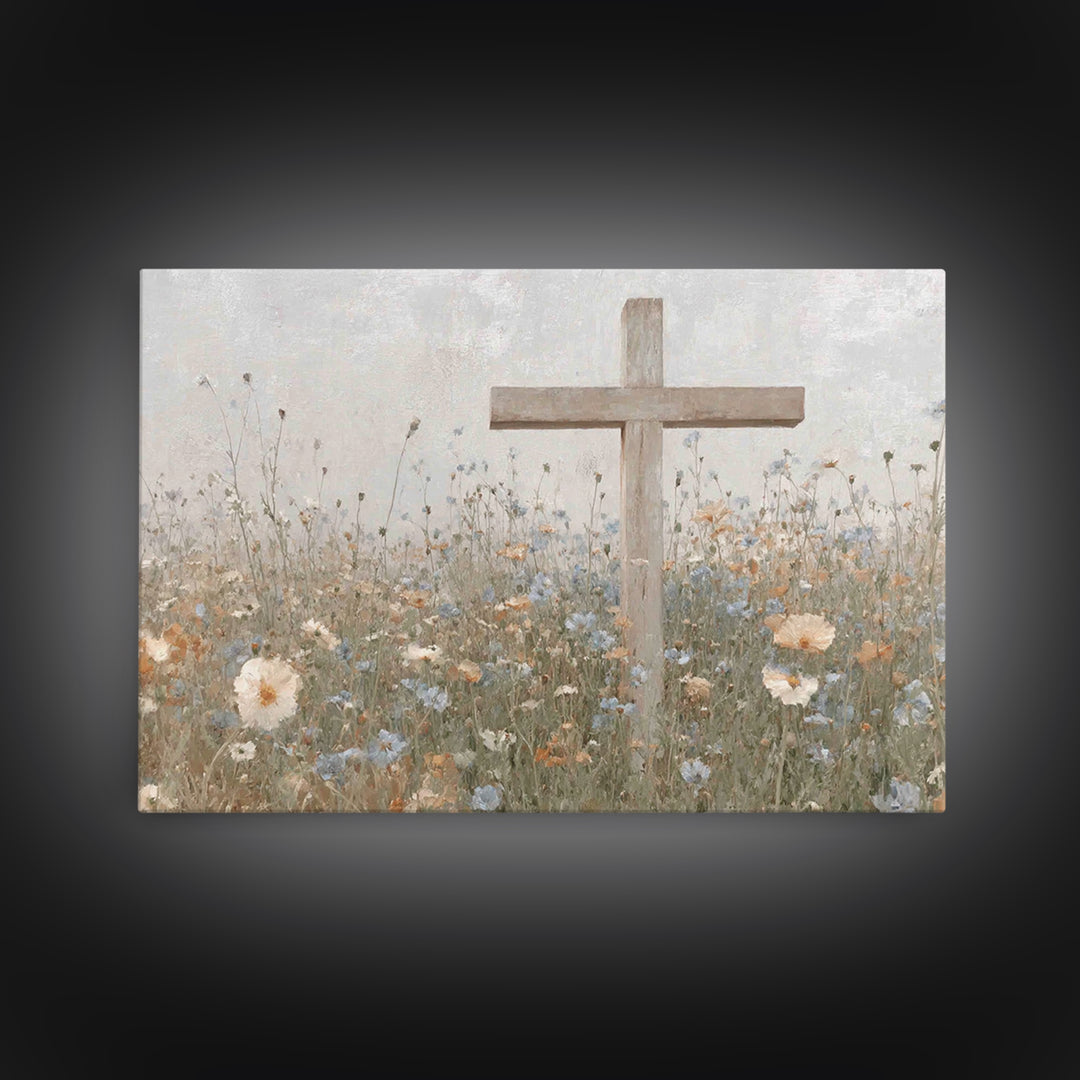 Spring Cross Mercy, Framed Canvas Print, Christian Art Canvas, Christian Painting, Subtle Christian Art, Christian Wall Art