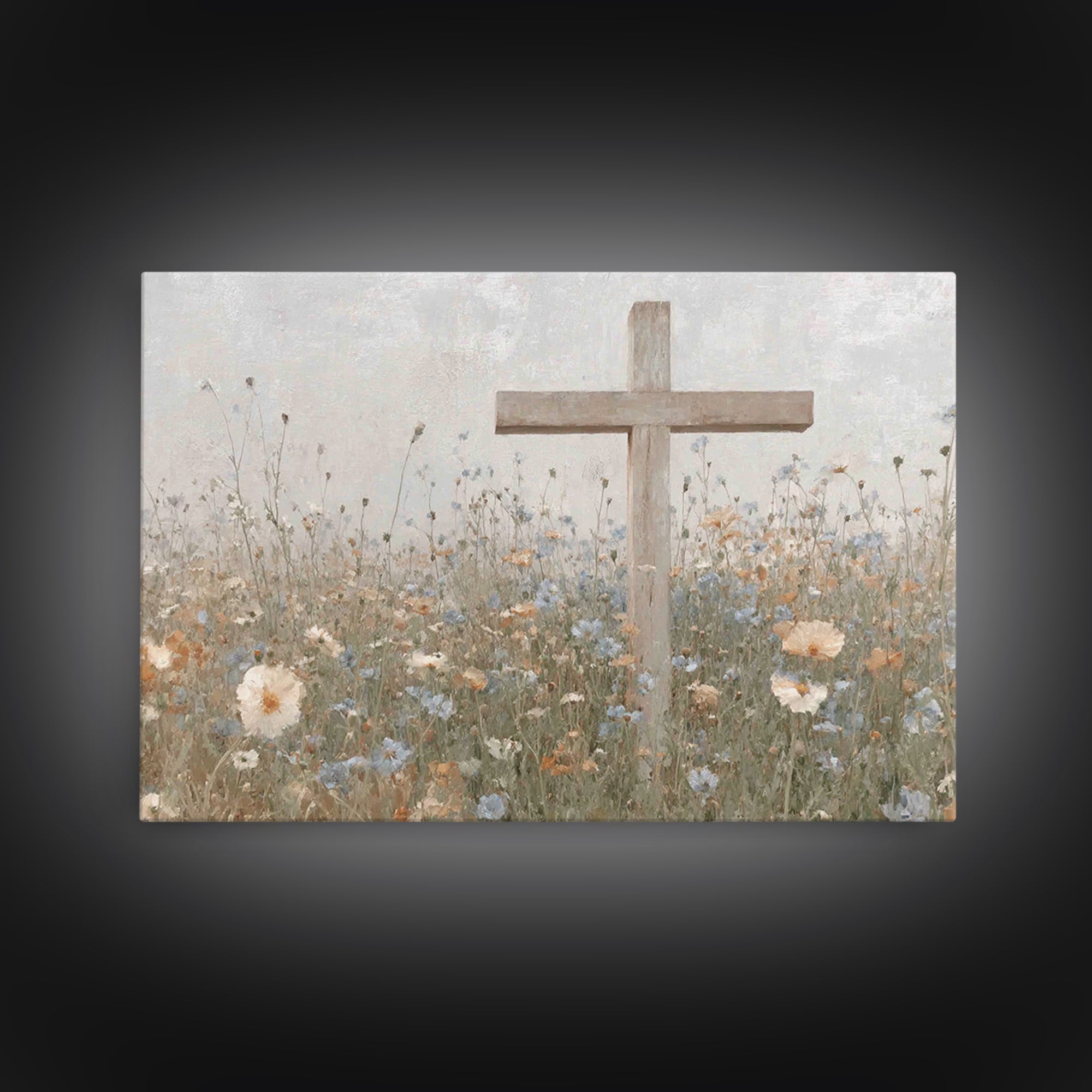 Spring Cross Mercy, Framed Canvas Print, Christian Art Canvas, Christian Painting, Subtle Christian Art, Christian Wall Art