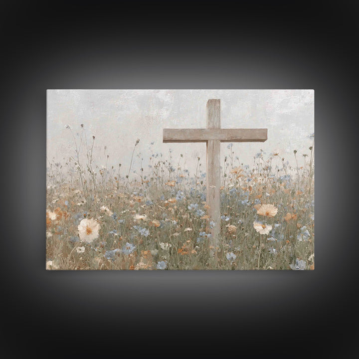 Spring Cross Mercy, Framed Canvas Print, Christian Art Canvas, Christian Painting, Subtle Christian Art, Christian Wall Art