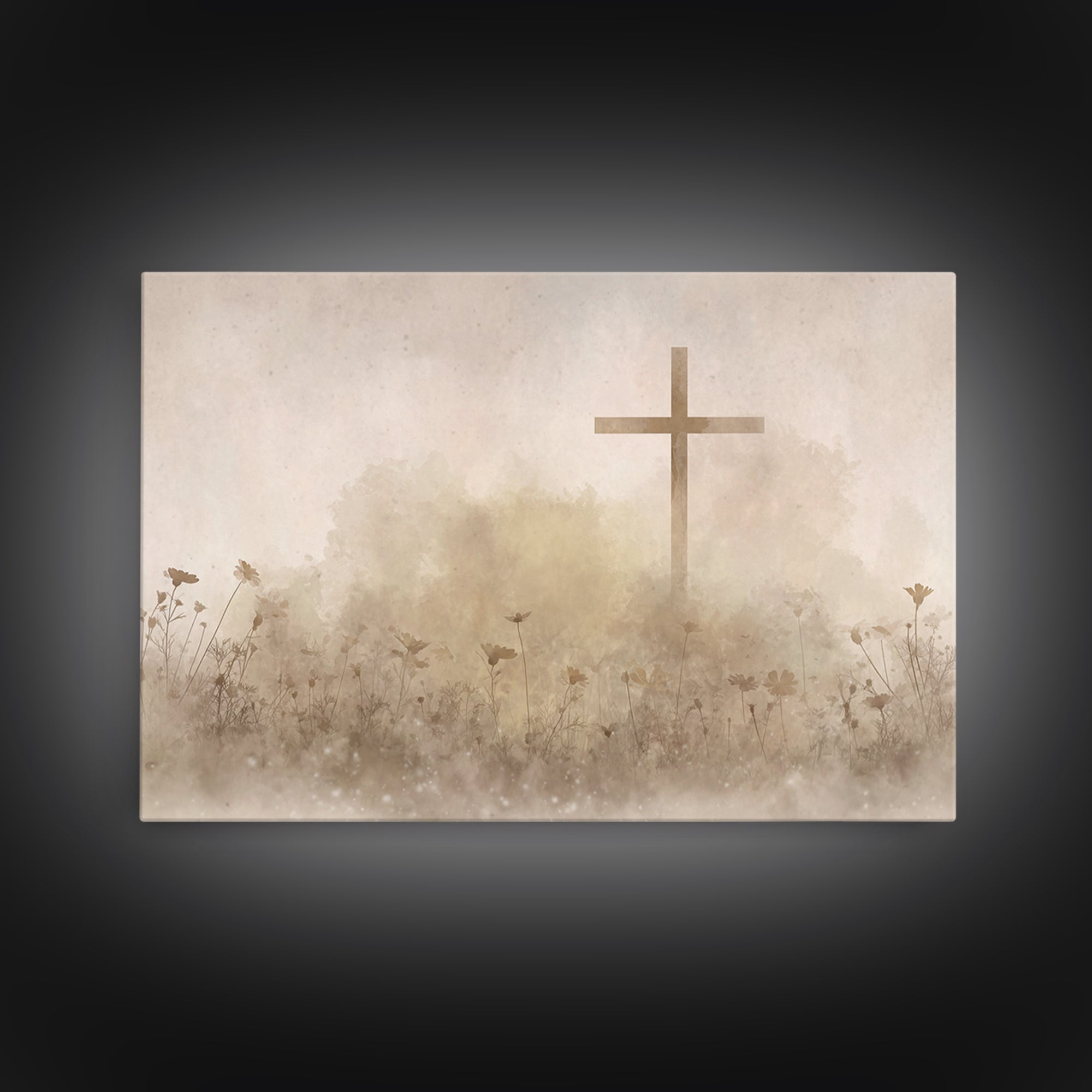 Desert Bloom Cross - Framed Canvas Print - Minimalist Christian Art - Christian Art Canvas - Christian Wall Art - Christian Painting
