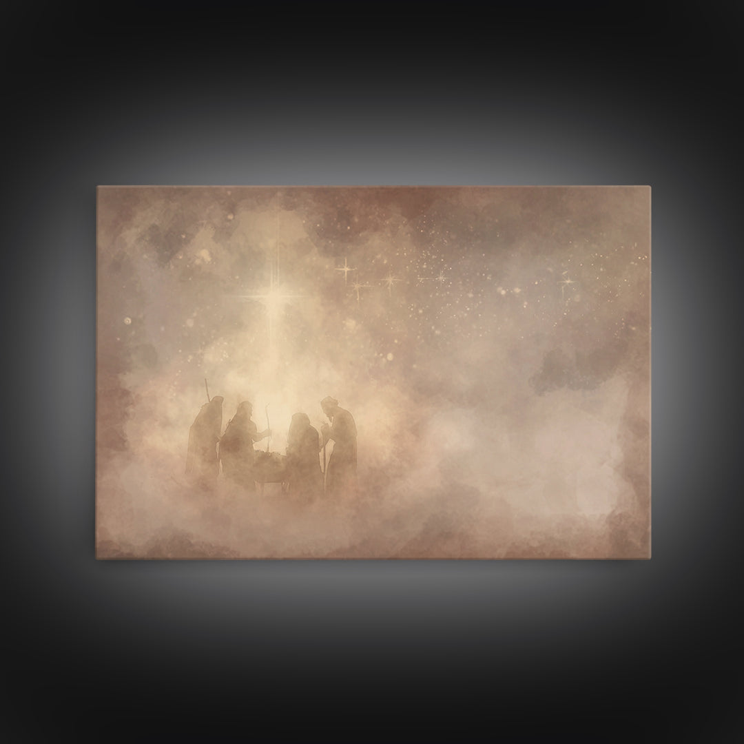 Nativity Dawn – Framed Canvas Print – Christian Wall Art – Christian Art Canvas – Christmas Art – Jesus Painting – Christian Christmas Art