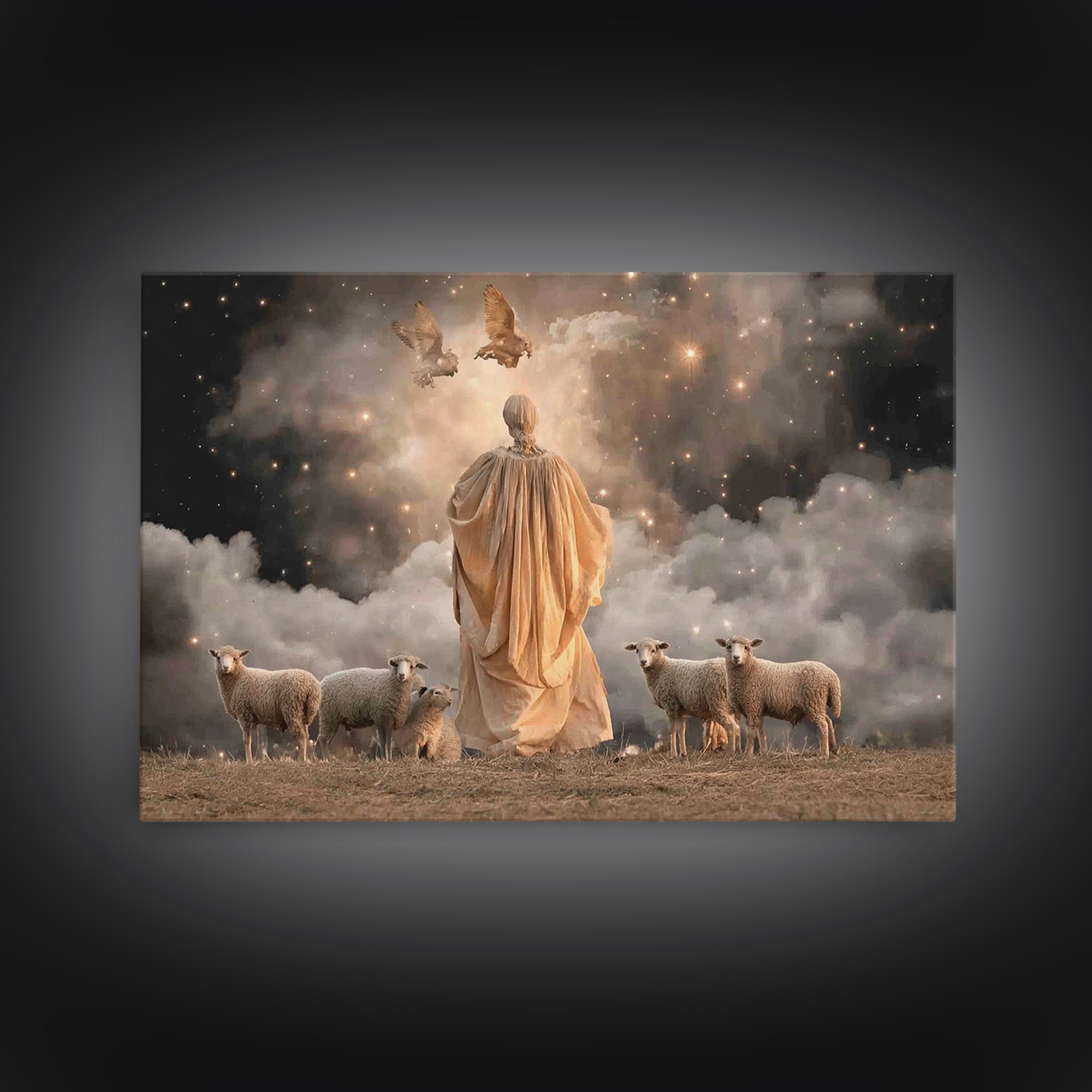 Shepherd’s Light – Framed Canvas Print – Christian Art Canvas – Christian Wall Art – Jesus Painting – Christmas Art – Christian Christmas D