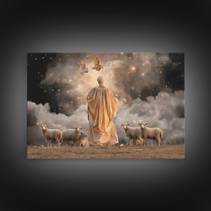 Shepherd’s Light – Framed Canvas Print – Christian Art Canvas – Christian Wall Art – Jesus Painting – Christmas Art – Christian Christmas D