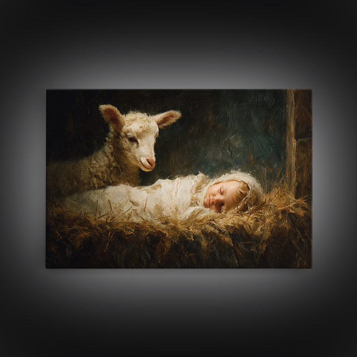 Pure Manger Calm | Framed Canvas Print | Christian Art Canvas | Christmas Wall Art | Christian Christmas Art | Jesus Painting | Christian G