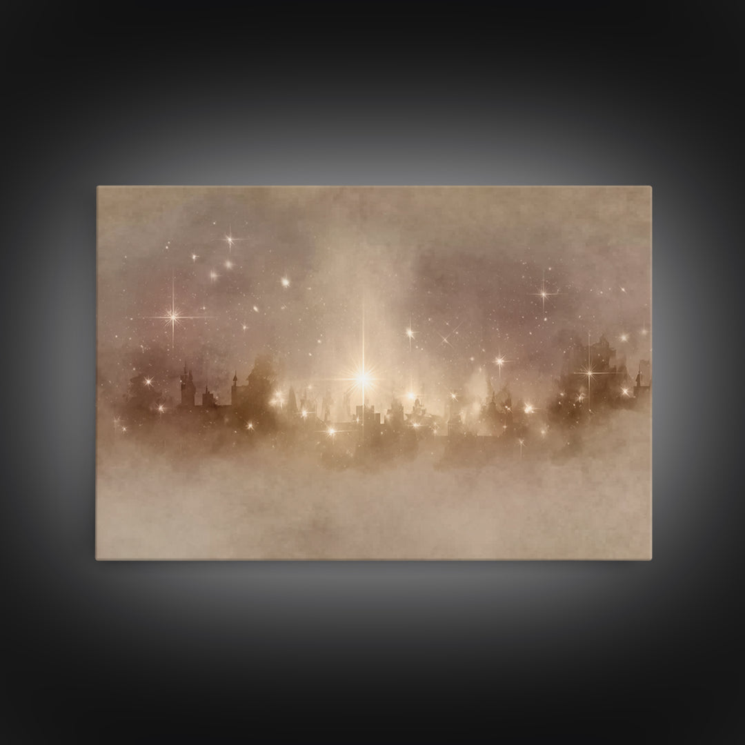 City Of Light – Framed Canvas Print – Christmas Art Prints – Christian Christmas Art – Christian Art Canvas – White Christmas Art – Christi
