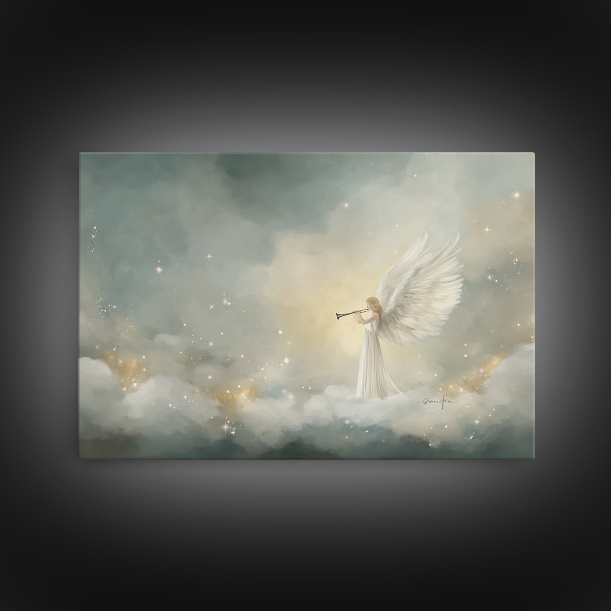 Heavenly Announcer – Framed Canvas Print – Christian Wall Art – Christian Art Canvas – Christmas Art – Christian Christmas Art – Christian