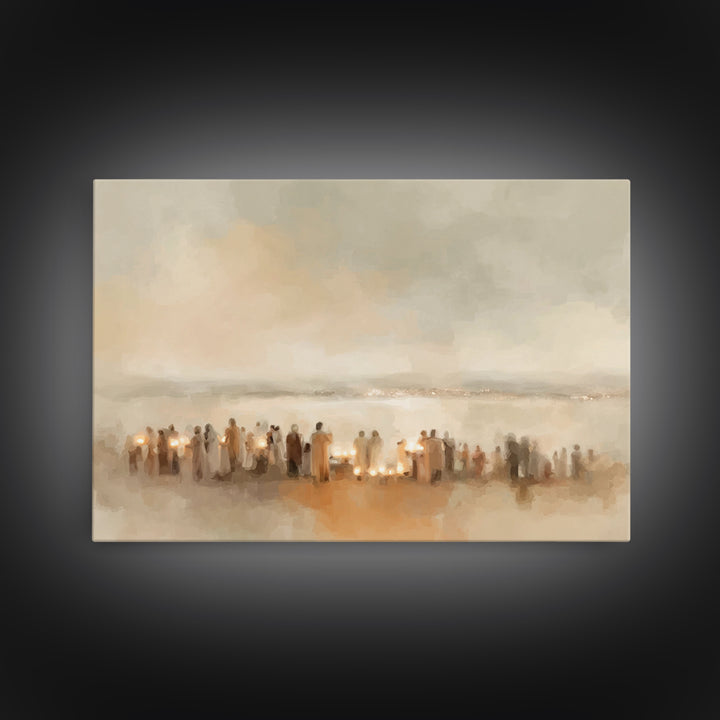Silent Gathering – Framed Canvas Print – Christian Art Canvas – Christian Christmas Art – Christian Painting – Christian Wall Art – Christm