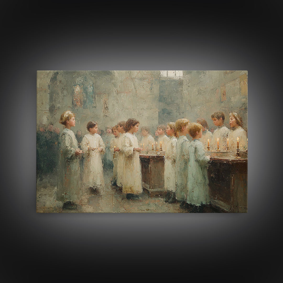 Sanctuary Candle Vigil – Framed Canvas Print – Christian Wall Art – Christian Art Canvas – Christian Christmas Art – Christian Decor – Vint