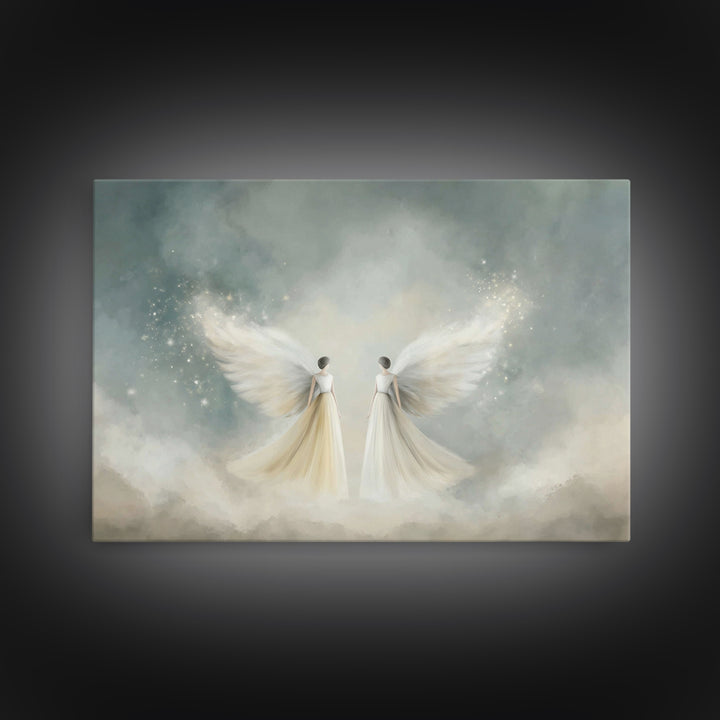 Angelic Companions, Framed Canvas Print, Christian Art Print, Christian Christmas Art, Christian Wall Art, Modern Christian Art