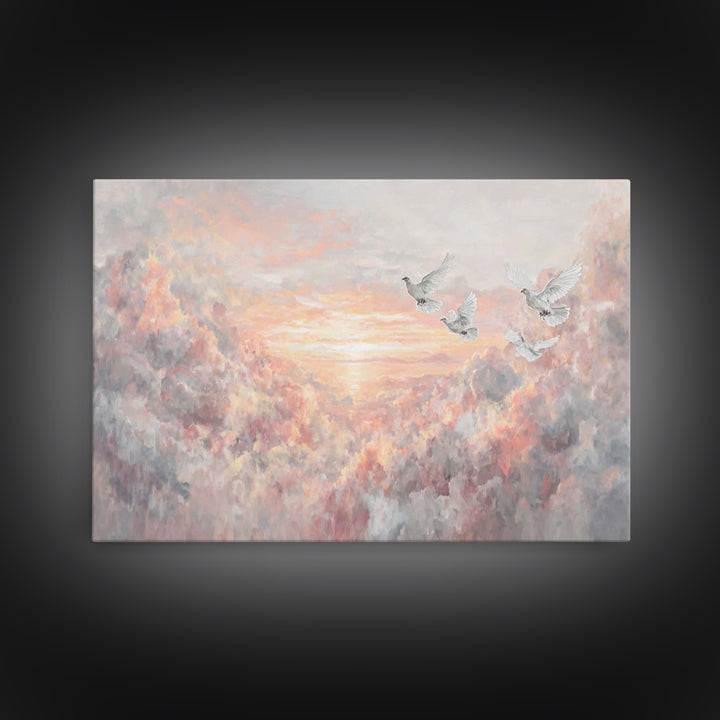 Celestial Guardians | Framed Canvas Print | Christian Art Canvas | Moody Christian Art | Christian Wall Art | Vintage Christian Art