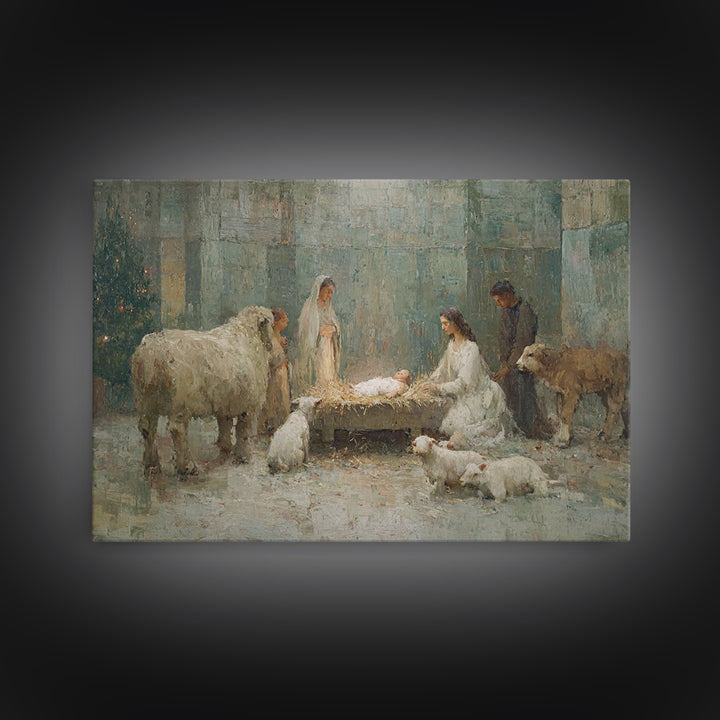 Nativity Light | Framed Canvas Print | Christmas Art Prints | Christian Christmas Art | Christian Wall Art | Christian Art Canvas