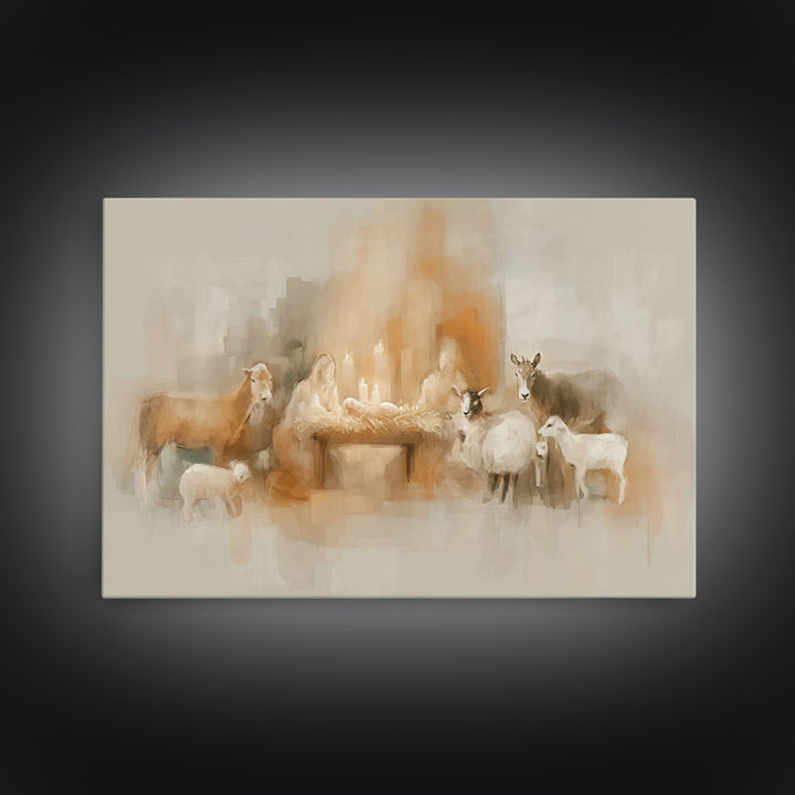 Holy Manger Light – Framed Canvas Print – Christian Christmas Art – Christian Wall Art – Christian Art Canvas – Christmas Art Prints