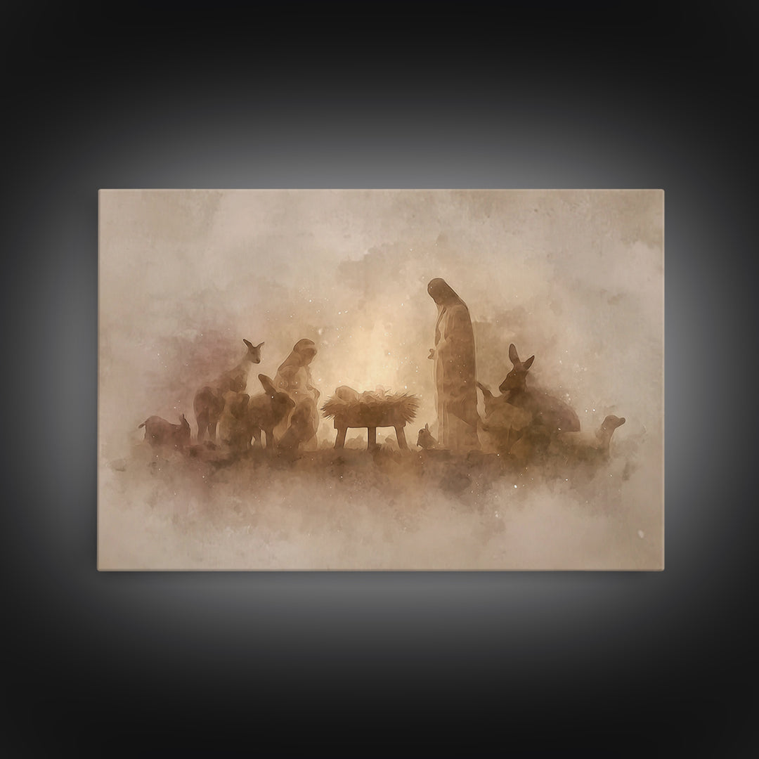 Nativity Wonder | Framed Canvas Print | Christian Wall Art | Christian Christmas Art | Moody Christmas Art | Christian Art Canvas