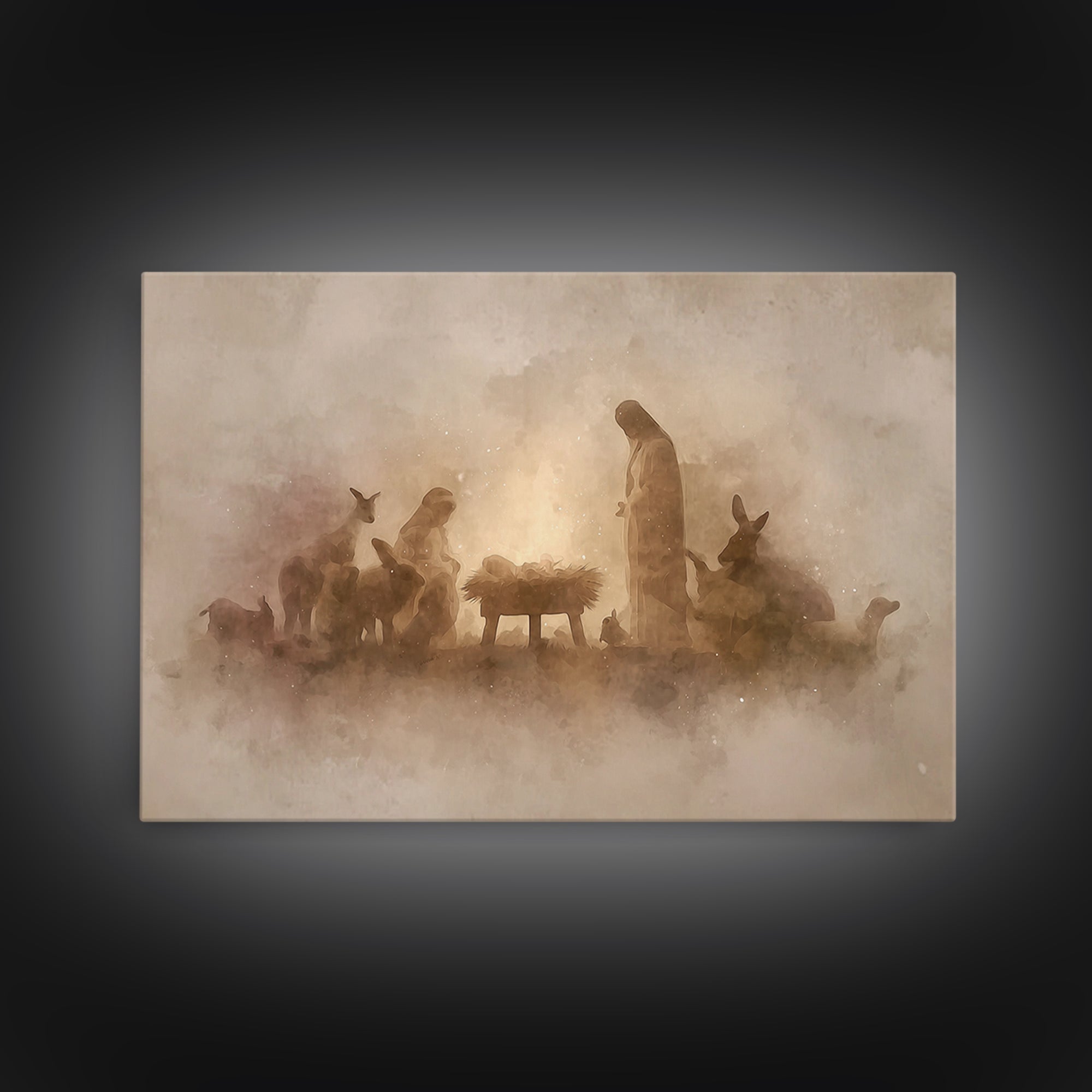 Nativity Wonder | Framed Canvas Print | Christian Wall Art | Christian Christmas Art | Moody Christmas Art | Christian Art Canvas