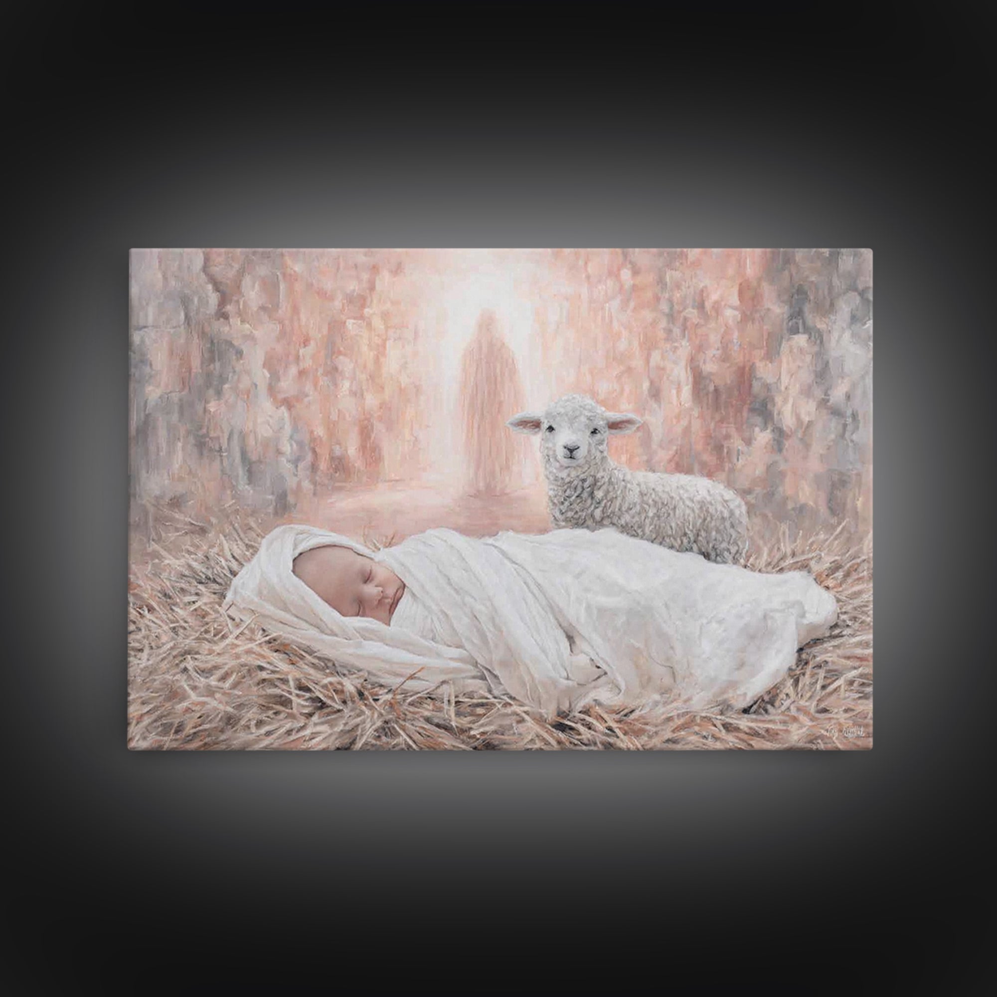 Heaven’s Gentle Lamb – Framed Canvas Print – Christian Art Canvas – Christian Wall Art – Christian Christmas Art – Christmas Art Prints